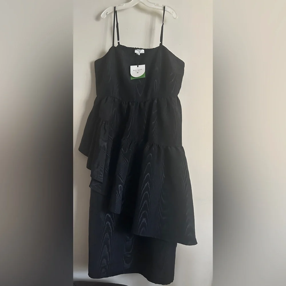 KATE SPADE Women’s Tiered Ruffle Midi Tank Dress -Black Plus Size 2x